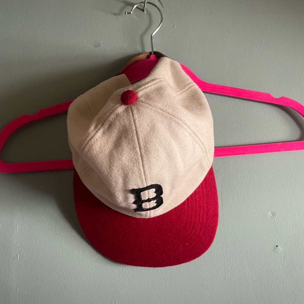Beige and Red Baseball Cap with B Logo